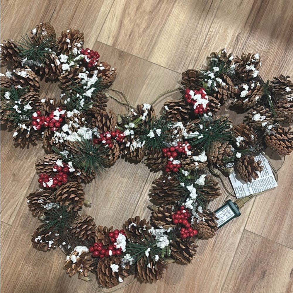 Mickey Mouse Pinecone Holiday Wreath with Red Accents
